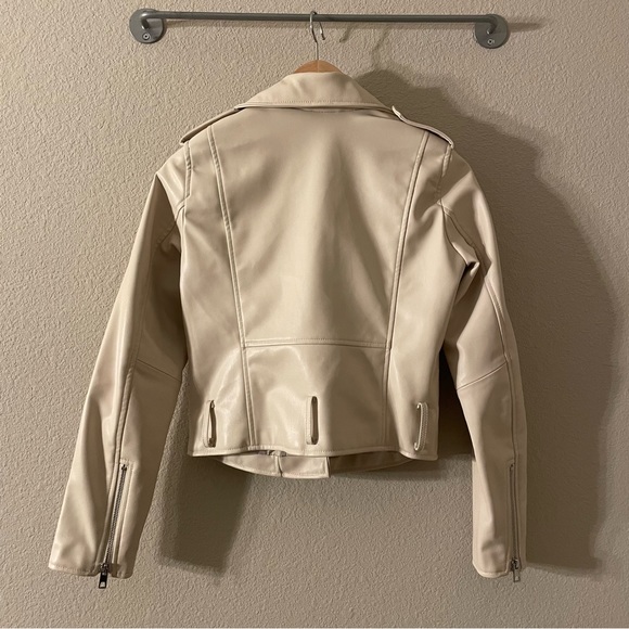 Zara Beige Faux Leather Biker Moto Jacket Sz:XS - Picture 5 of 7